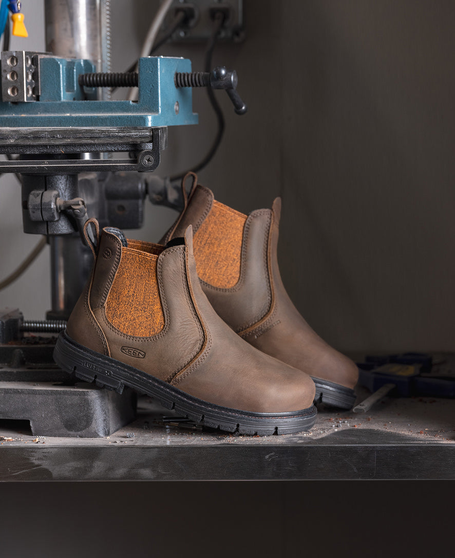 Keen Popular style | Women's San Jose Chelsea 90° Heel Boot (Aluminum Toe) Cascade Brown/Black