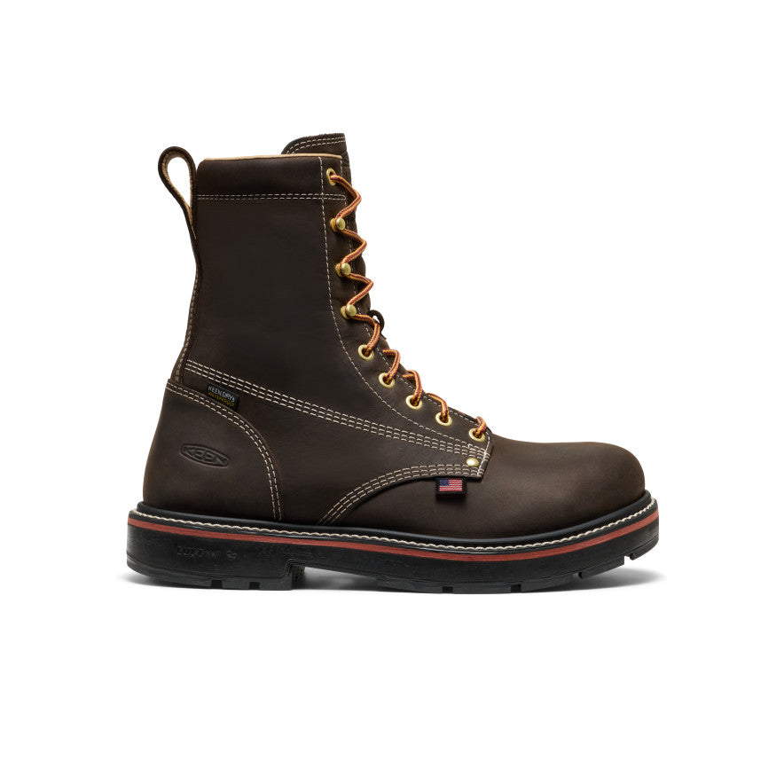 Keen New | Men's Liberty 8" Waterproof 90° Heel Boot (Carbon Toe) Coffee Bean/Black