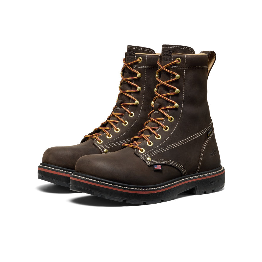 Keen New | Men's Liberty 8" Waterproof 90° Heel Boot (Carbon Toe) Coffee Bean/Black