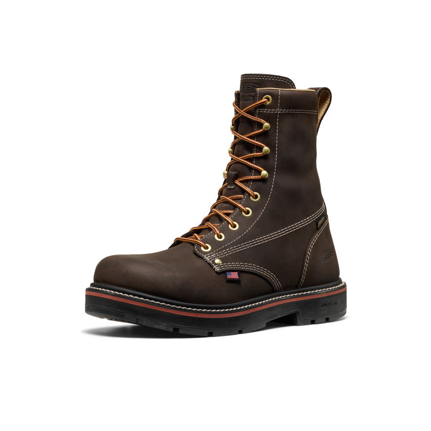 Keen New | Men's Liberty 8" Waterproof 90° Heel Boot (Carbon Toe) Coffee Bean/Black