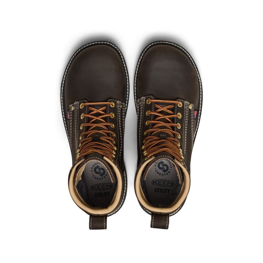 Keen New | Men's Liberty 8" Waterproof 90° Heel Boot (Carbon Toe) Coffee Bean/Black