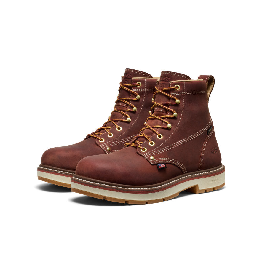 Keen Near Me | Men's Liberty 6" Waterproof 90° Heel Boot (Soft Toe) Bombay Brown/Gum