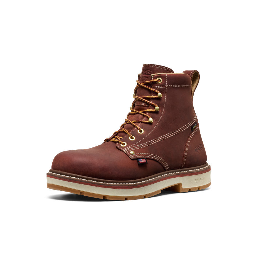 Keen Near Me | Men's Liberty 6" Waterproof 90° Heel Boot (Soft Toe) Bombay Brown/Gum