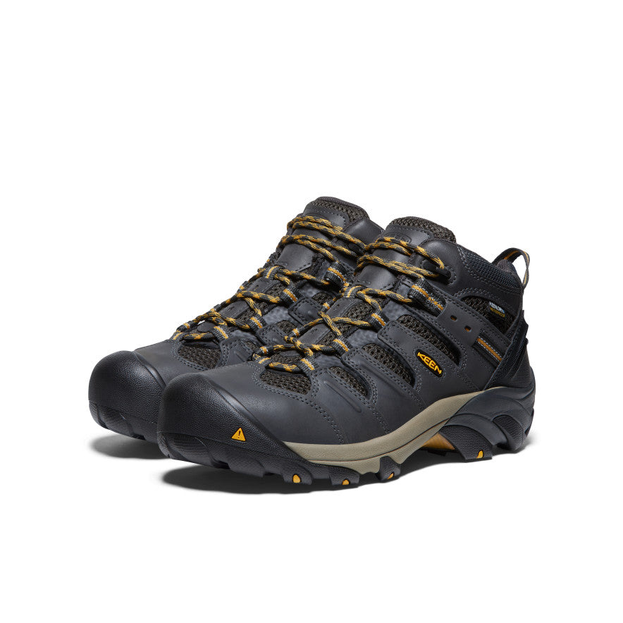 Keen Discount | Men's Lansing Mid Waterproof (Steel Toe) Raven/Tawny Olive