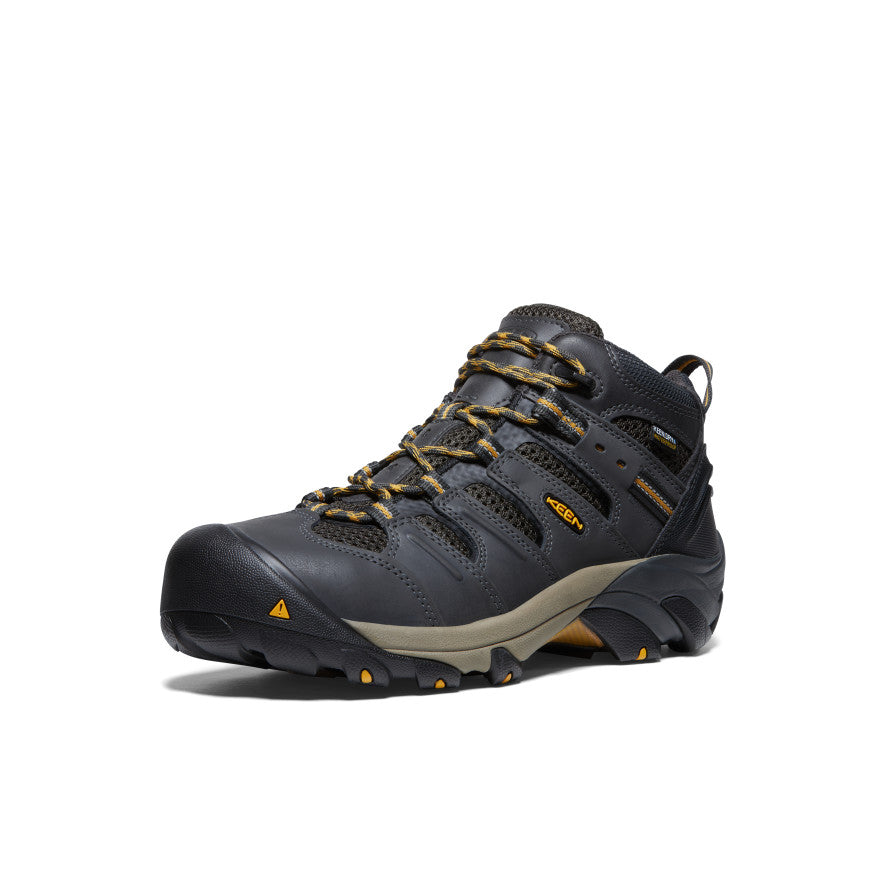 Keen Discount | Men's Lansing Mid Waterproof (Steel Toe) Raven/Tawny Olive