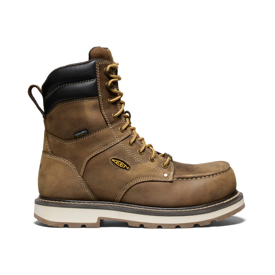 Keen New | Men's Cincinnati 8" Waterproof 90° Heel Boot (Carbon Toe) Belgian/Sandshell