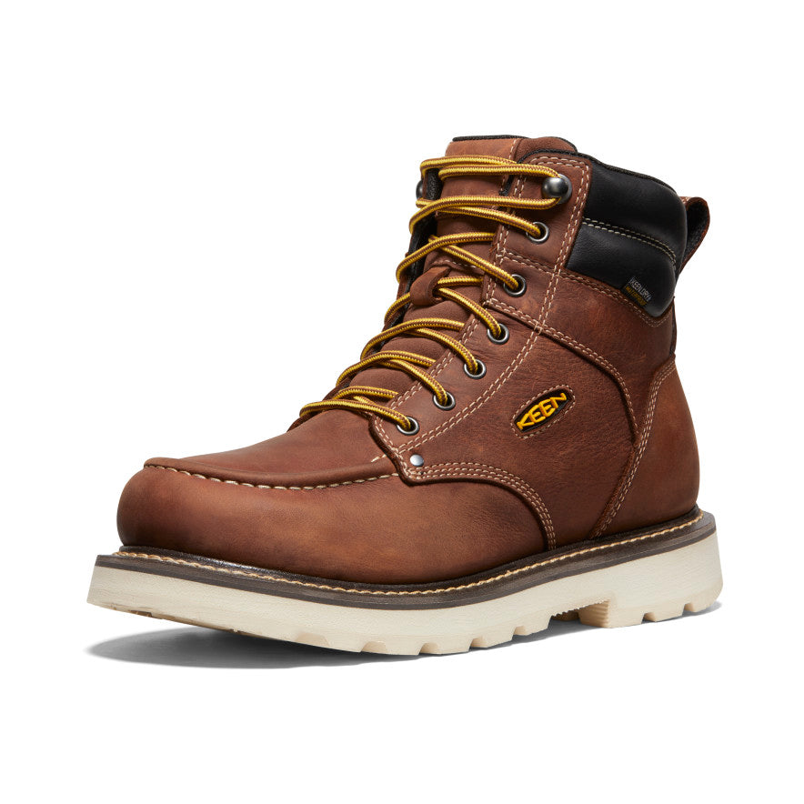 Keen Near Me | Men's Cincinnati 6" Waterproof 90° Heel Boot (Soft Toe) Tuscan Red/Sandshell
