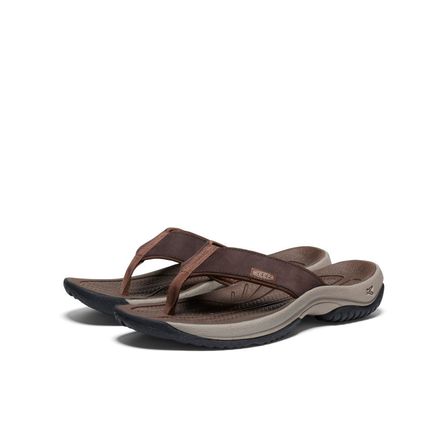 Keen Outlet | Men's Kona Leather Flip-Flop Java/Dark Earth