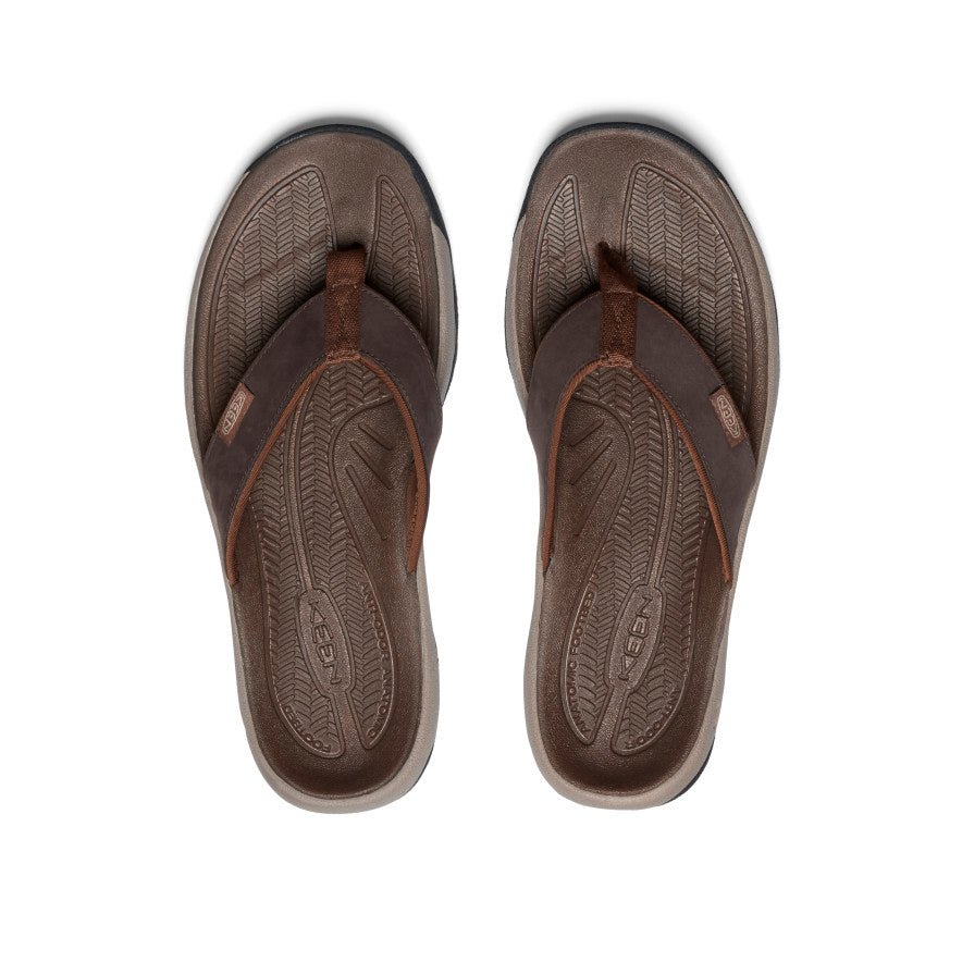 Keen Outlet | Men's Kona Leather Flip-Flop Java/Dark Earth