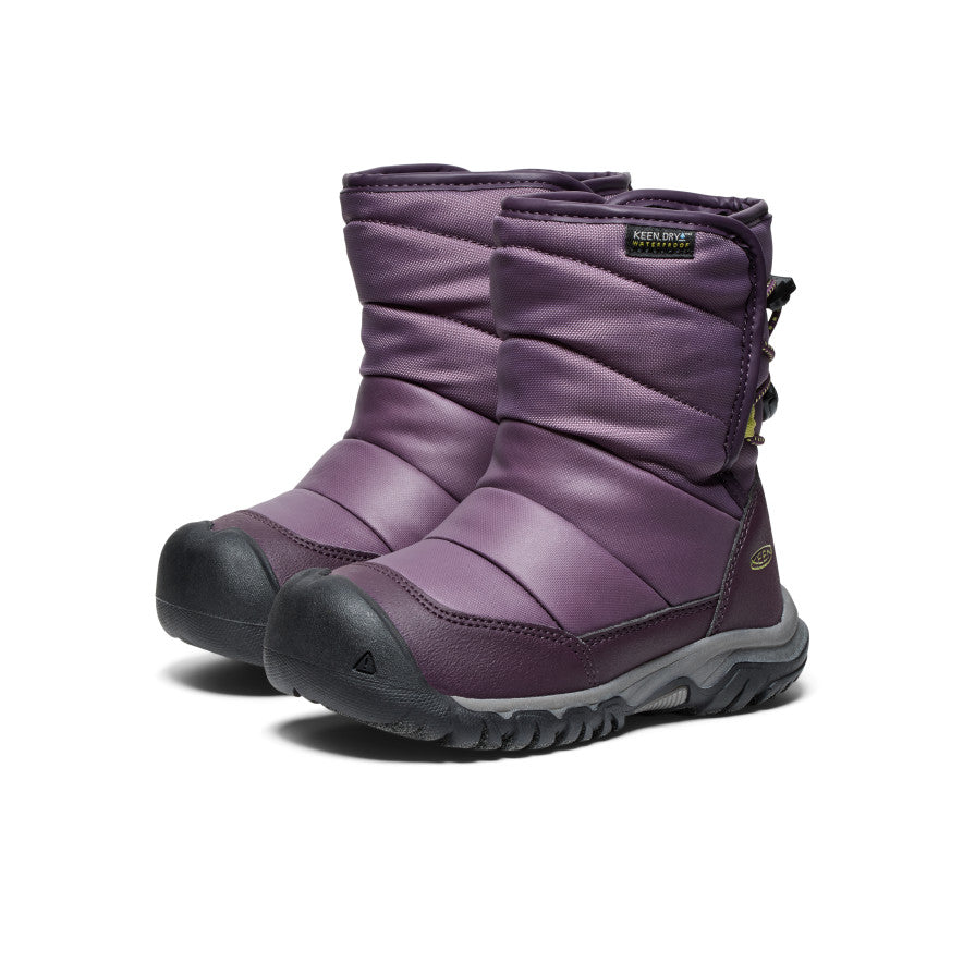 Keen Near Me | Little Kids' Puffrider Waterproof Winter Boot Black Plum/Daiquiri Green