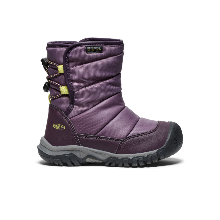 Keen Near Me | Little Kids' Puffrider Waterproof Winter Boot Black Plum/Daiquiri Green